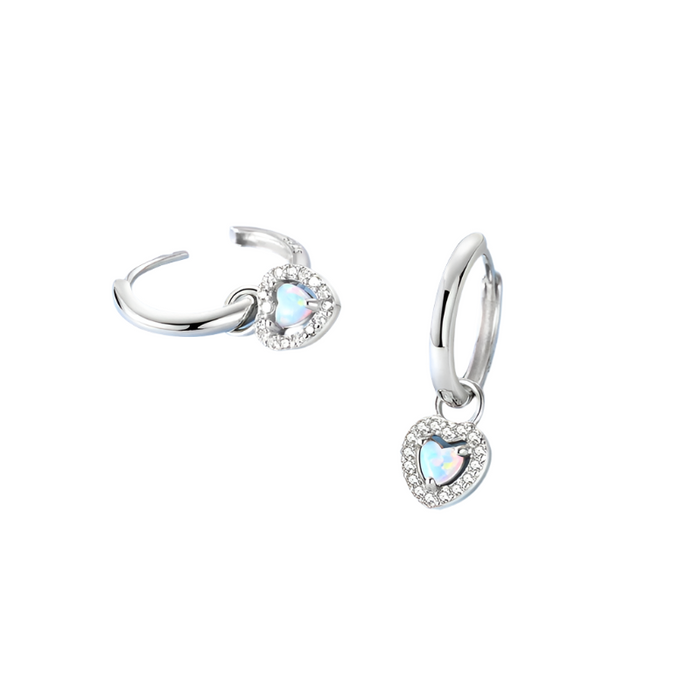925 Sterling Silver Sparkling Love Opal Hoop Earrings