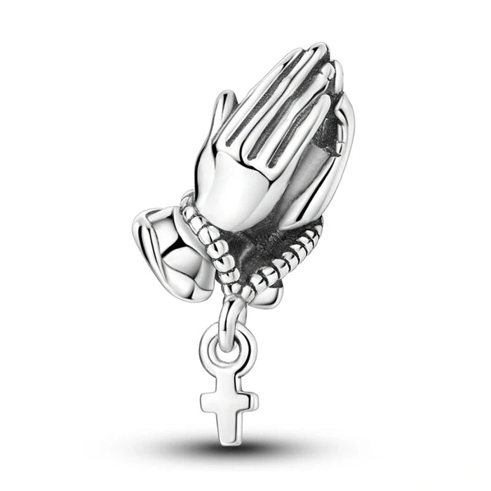 925 Sterling Silver Prayer Hand Bracelet Charms Fits Bracelet Diy Gift For Women