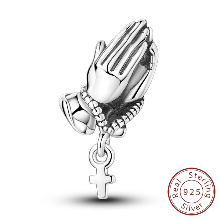 925 Sterling Silver Prayer Hand Bracelet Charms Fits Bracelet Diy Gift For Women