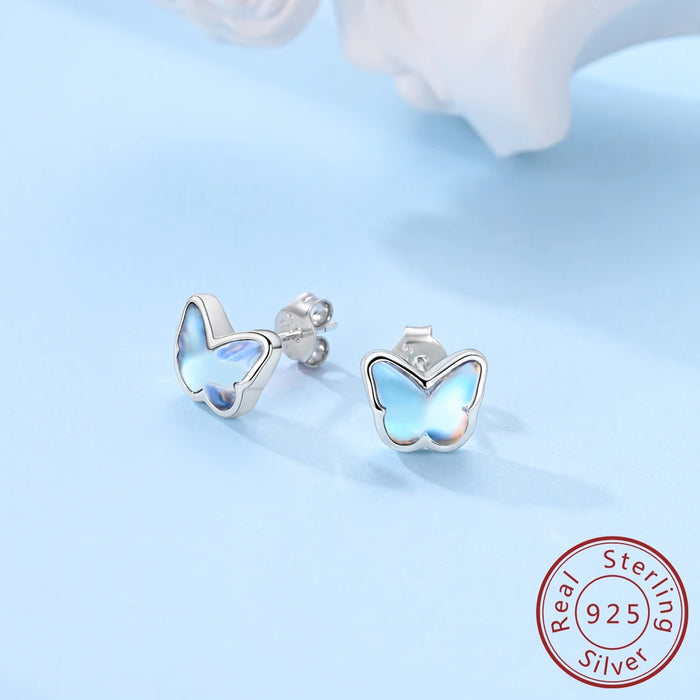 925 Sterling Silver Moonlight Butterfly Stud Earrings Fine Jewelry For Women