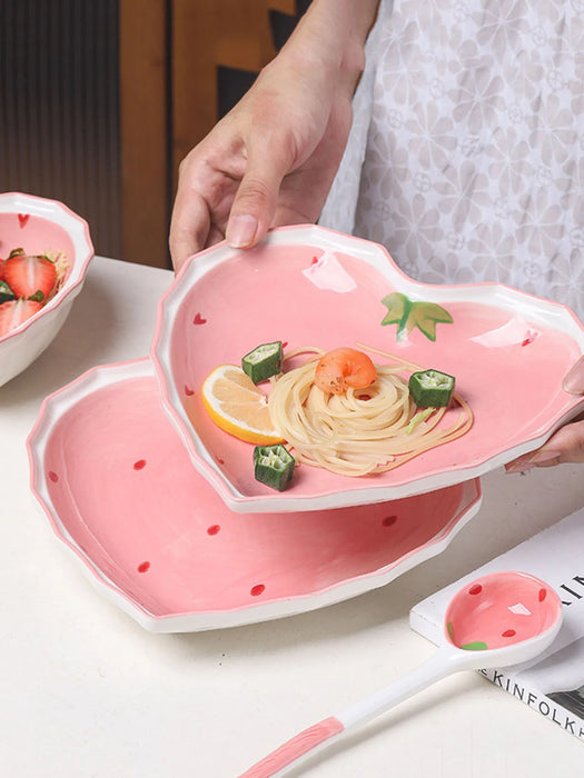3 Piece Strawberry Bowl Spoon And Plate Set For Beautifully Served Desserts