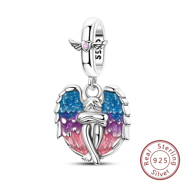 925 Sterling Silver Angel Wing Charm Fits Bracelets & Necklaces Diy Gift