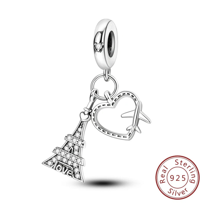 925 Sterling Silver Love In Paris Airplane Travel Charm Fits Bracelet Diy Gift For Women