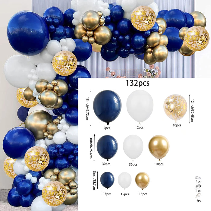 Dark Blue Gold White Metallic Rose Gold Pink Balloon Arch Set For Birthday Party Baby Shower Wedding Graduation Prom Decoration