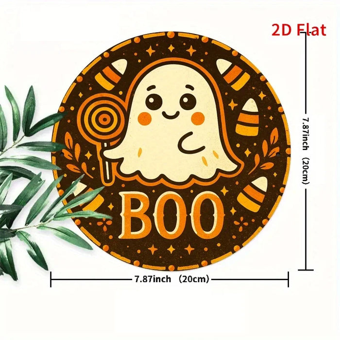 Retro Round Iron Sign Cute Ghosts & Candies For Bedroom Dining Or Living Room