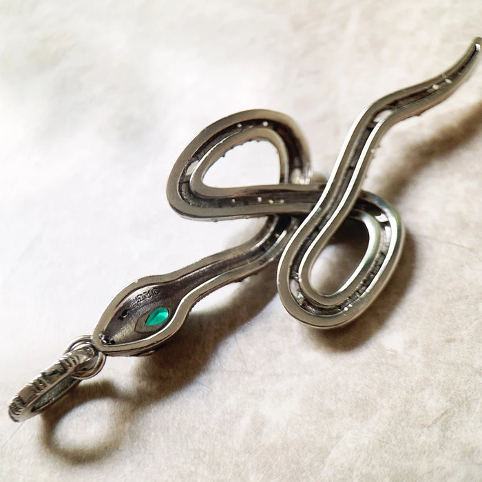 925 Sterling Silver Green Snake Spring Pendant Bohemian Gift For Women