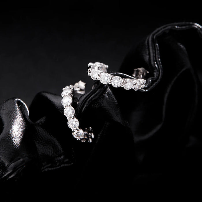 925 Sterling Silver Dazzling C-Shaped Moissanite Earrings In For Women