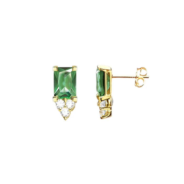 925 Sterling Silver Green Stone Stud Earrings