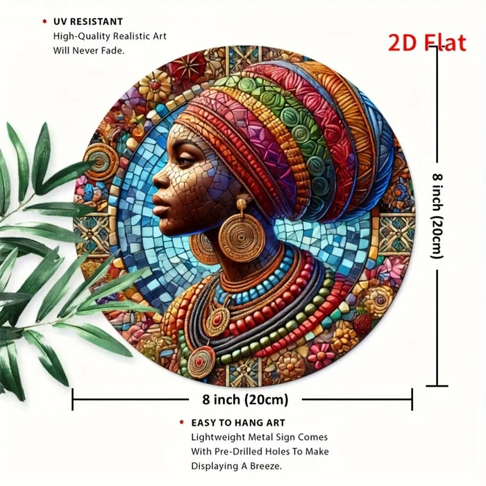 African Woman Mosaic Metal Wall Art Waterproof & Pre-Drilled