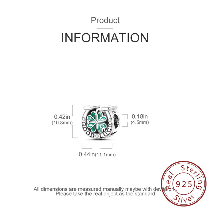 925 Sterling Silver Horseshoe Clover Pendant Fits Bracelets Diy Jewelry For Women