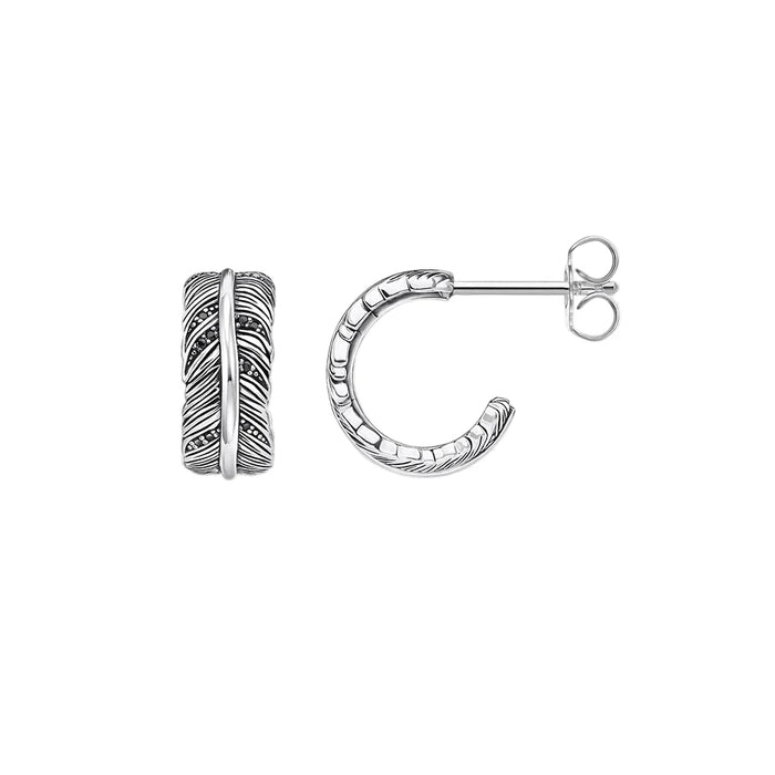 925 Sterling Silver Vintage Feather Hinged Hoop Earrings