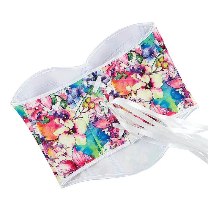 Floral Print Lace Bustier Plus Size S-Xxl Strapless Corset With Boning And Lace-Up Closure