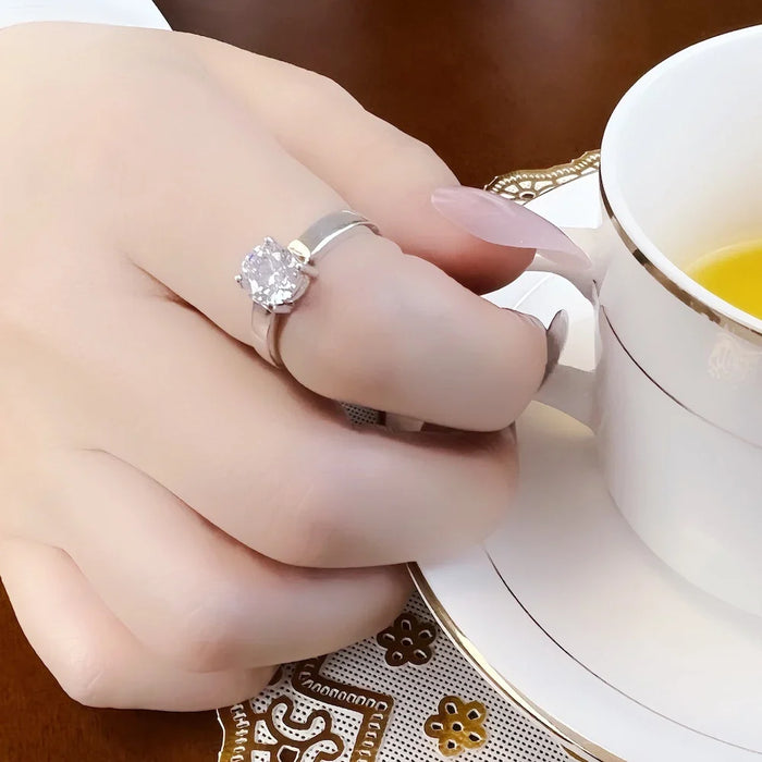 925 Sterling Silver Stunning White Zirconia Ring Europe Style Glam Jewelry For Women