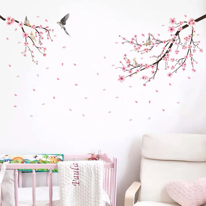 Watercolour Bird & Sakura Flower Wall Sticker For Home Decor