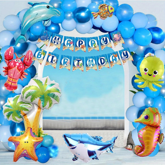 120Pcs Ocean Themed Balloon Set Blue Balloons And Marine Animals As Birthday Parties And Summer Outdoor Beach Decorations