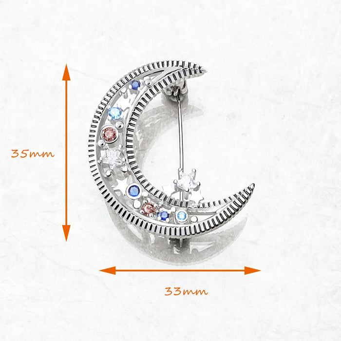 925 Sterling Silver Boho Crescent Moon Brooch Gift For Women