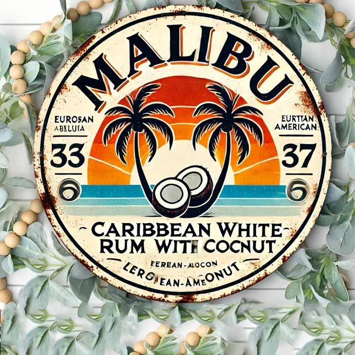 Retro Malibu Rum Wall Sign Tropical Palm Tree Design For Home Or Bar