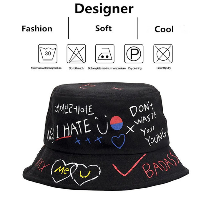Stylish Unisex Graffiti Print Bucket Hat For Outdoor Sun Protection