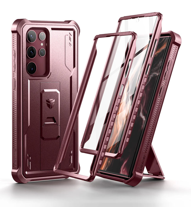 For Samsung Galaxy S23 5G Kickstand With Two Front Frames 360 Degree Full Body Bumper Military Grade Armor Shockproof Shell Case