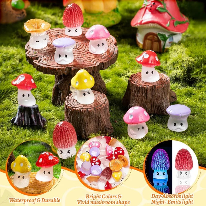 24Pc Luminous Mini Mushrooms For Fairy Garden Decor