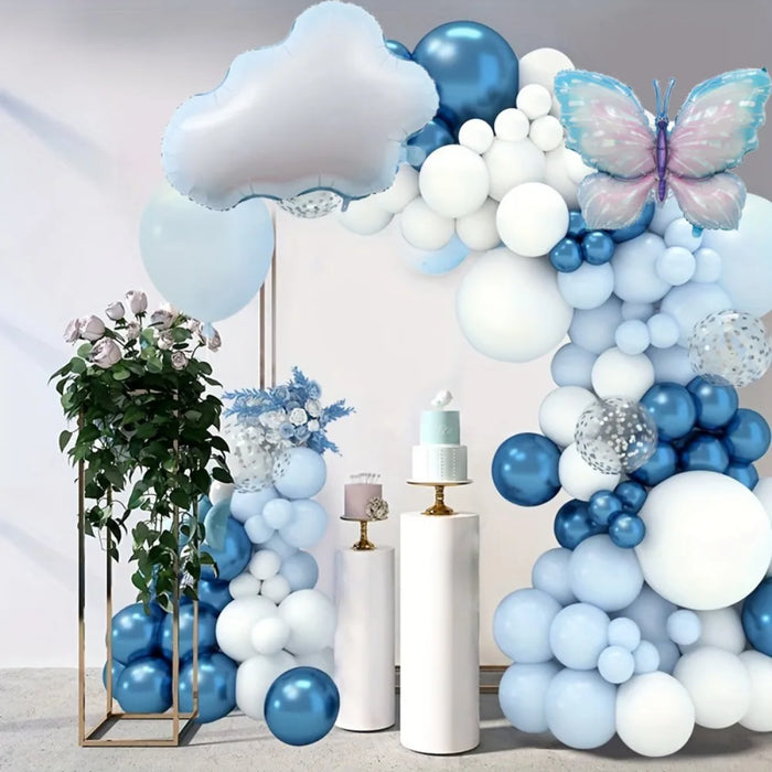 122Pcs Blue Balloon Wreath Arch Kit White Cloud And Butterfly Aluminum Film For Wedding Birthday Anniversary Decoration
