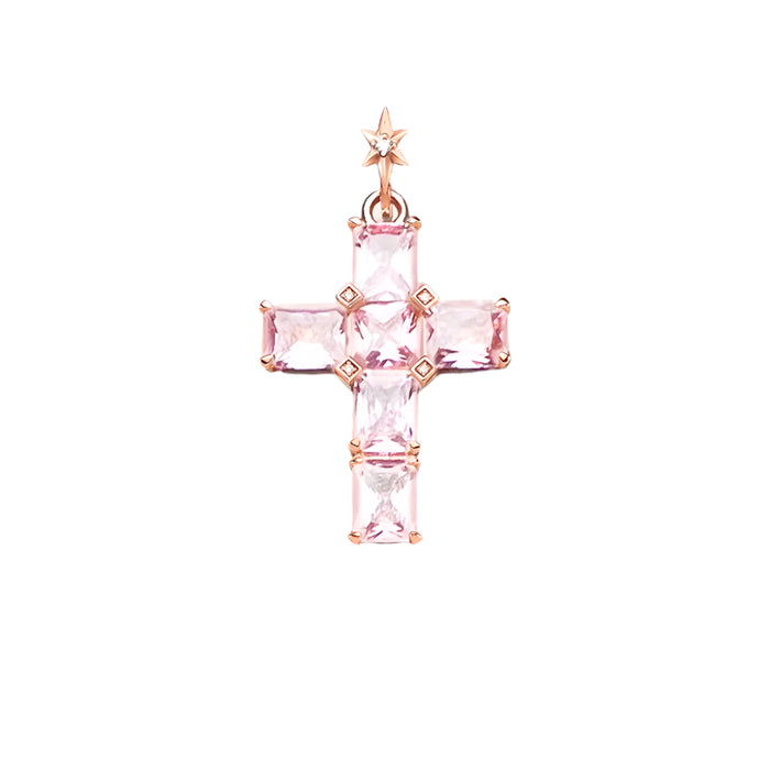 925 Sterling Silver Rose Gold Plated Cross Pendant With Pink Stones Fine Jewelry For Women Star Design Gift From Europe