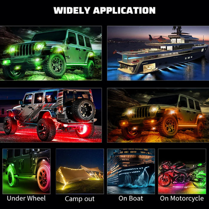 Rgb 3D Lens Led Rock Lights Remote Control Offroad / Atv / Jeep / Car