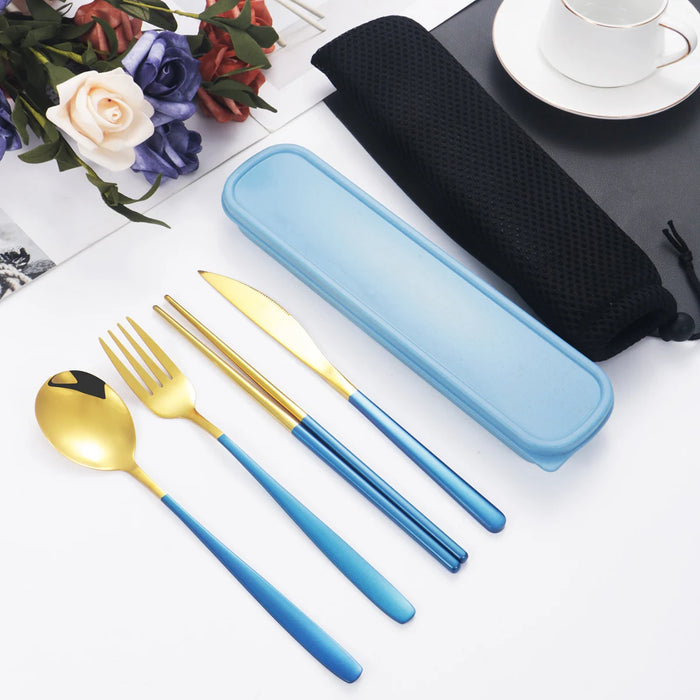 4 Piece Stainless Steel Tableware Set For Students Portable Cutlery Kit