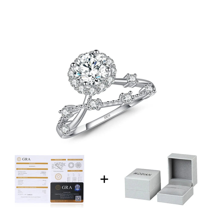 925 Sterling Silver Delicate Moissanite Halo Ring