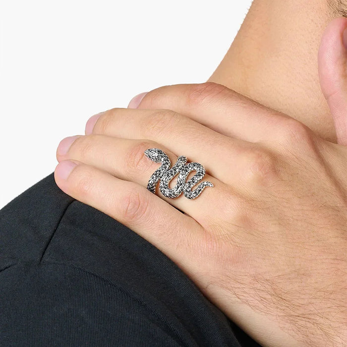 925 Sterling Silver Vintage Black Snake Ring Unisex Talisman