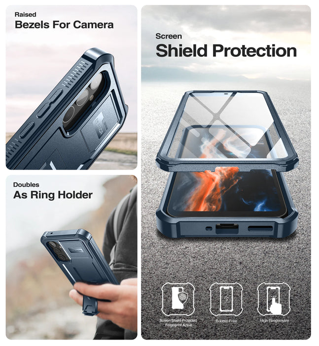 For Samsung Galaxy A34 5G 6.6 Inch 360 Full-Body Rugged Holster & Kickstand Shockproof Case With Built-In Screen Protector