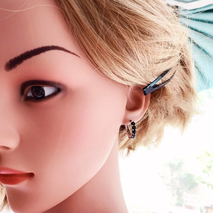 925 Sterling Silver Stylish Creole Hinged Hoop Earrings With Black Cz For Women