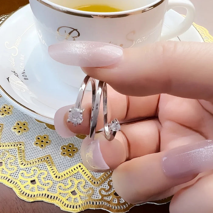 925 Sterling Silver Europe Open Ring With White Stones Women