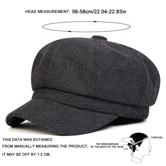 Stylish Herringbone Newsboy Hat Unisex Beret Cap For Spring & Autumn