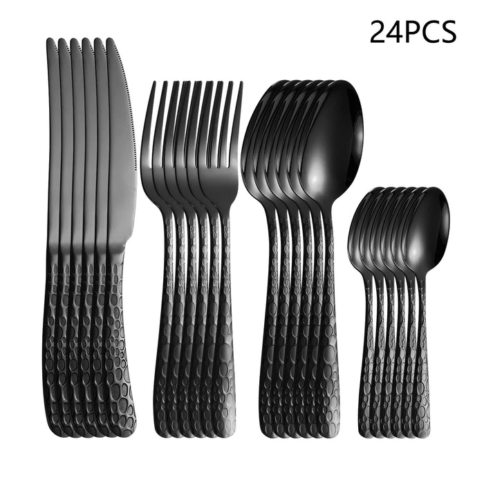 4 / 6 / 16 / 24 Piece Black Stainless Steel Cutlery Set 24 Piece For Home Kitchen And Holiday Dinners