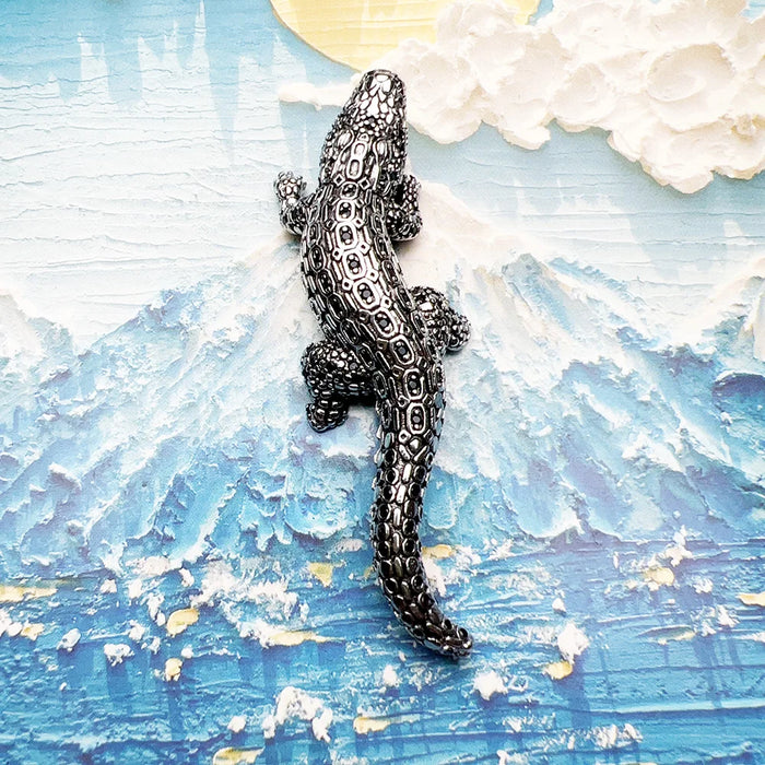 925 Sterling Silver Black Stone Crocodile Pendant Rebel Street Jewelry
