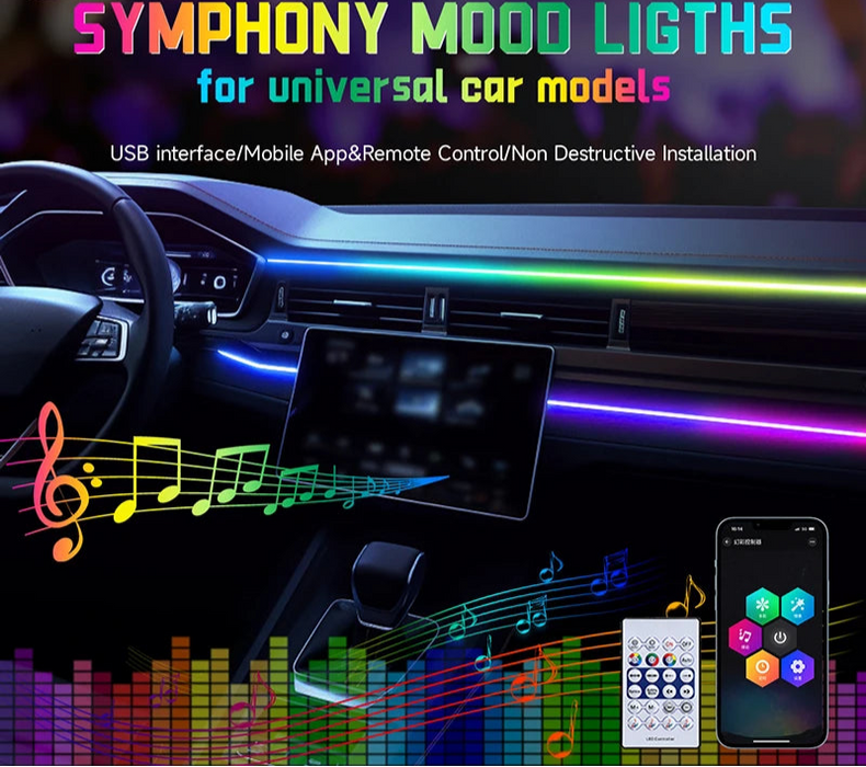 Rgb Usb Car Interior Ambient Light Music Control