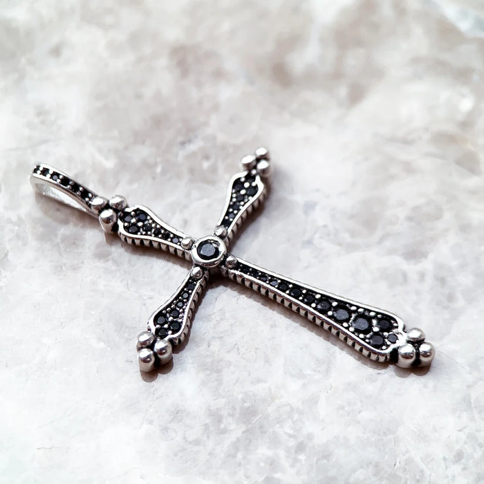 925 Sterling Silver Real Black Royalty Cross Pendant European Style Gift For Men & Women