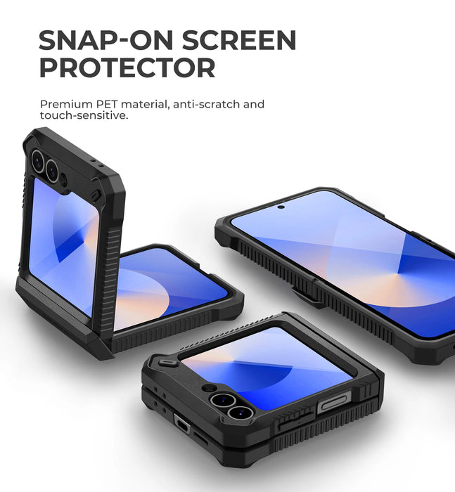 For Samsung Galaxy Z Flip 6 Hinge Protection Dual Layer Rugged Shockproof Full-Body Protective Case With Kickstand