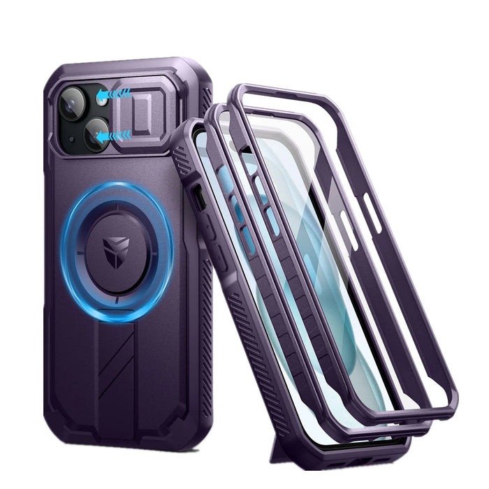 For Iphone 15 Case Rugged Armor Shockproof Bumper Case Holder With Built-In Sliding Camera Casebuilt-In Screen Protector