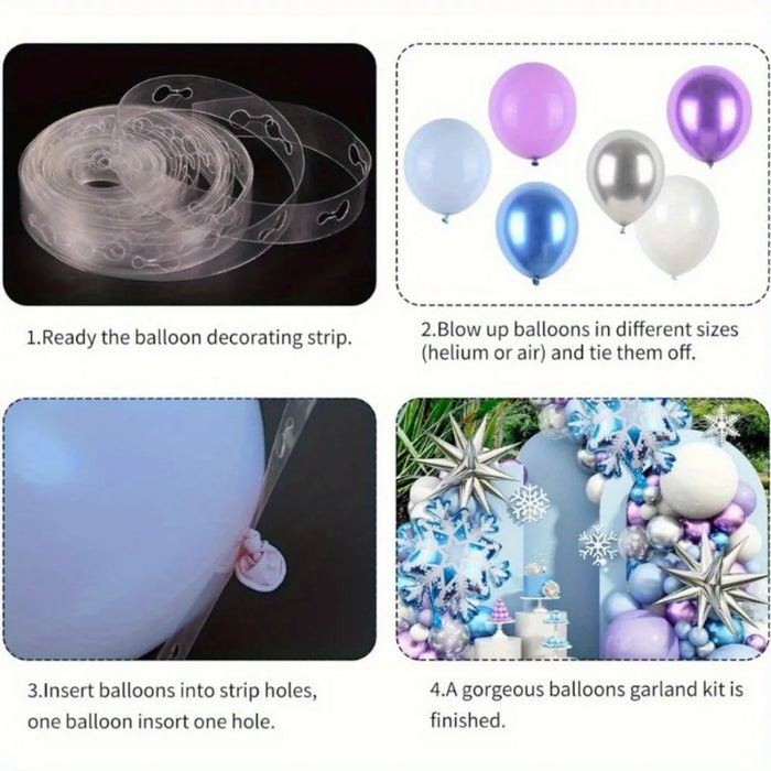 142Pcs New Year 2024 Ice And Snow Balloon Arch Garland Set Winter Frozen Purple Latex Balloon Birthday Party Balloon Decoration