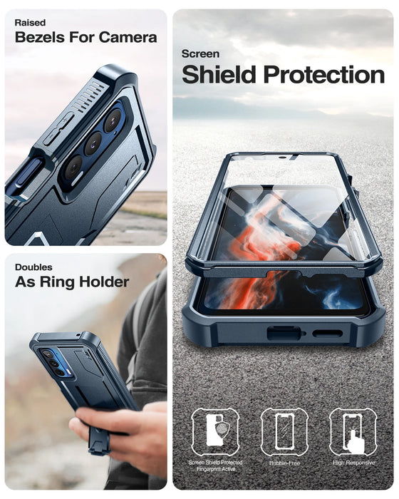 For Motorola Moto Edge 2021 Heavy Duty Military Grade Shockproof Protective Kickstand Case With Built In Screen Protector