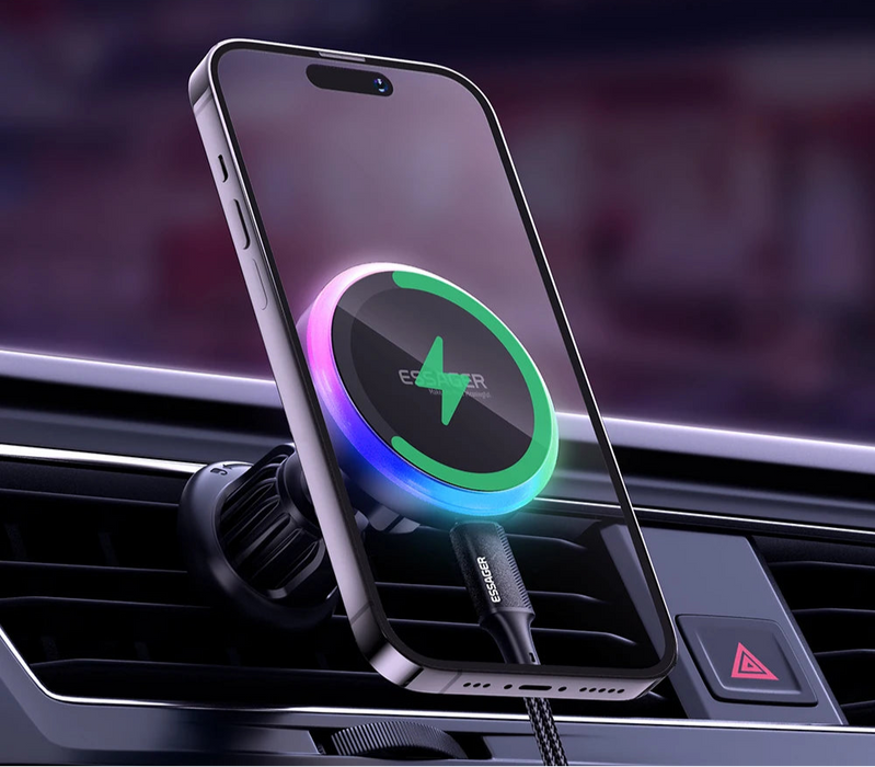 Qi 15W Magnetic Car Phone Holder Rgb Wireless Charger For Macsafe For Iphone 16 15 Samsung Universal Phone Holder Stand