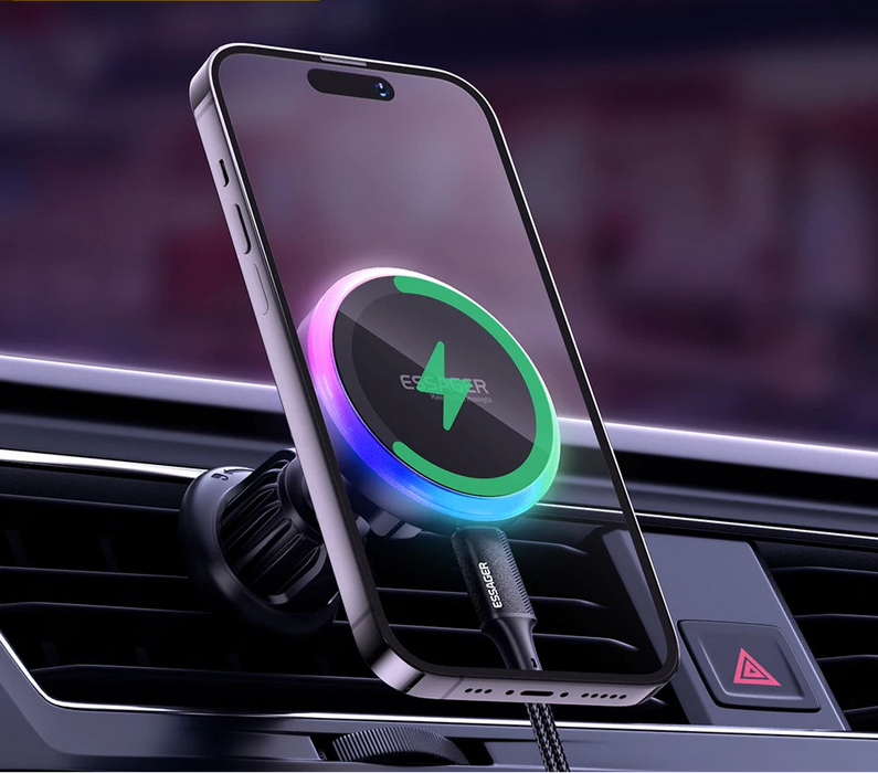 Rgb Magnetic Car Phone Holder Qi 15W Macsafe Wireless Charger For Iphone 16 15 14 Samsung Universal Phone Holder Stand