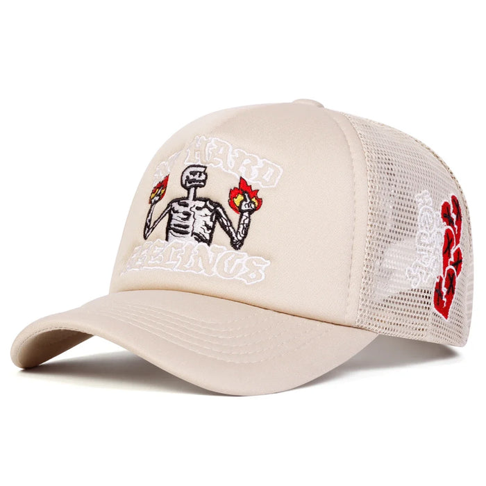 Flame Skull Embroidered Baseball Cap Adjustable Sun Hat