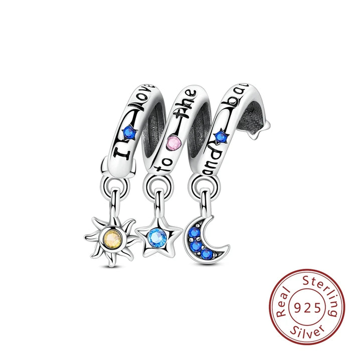 925 Sterling Silver Sun Star Charm Pendant Fits Bracelet Diy Gift