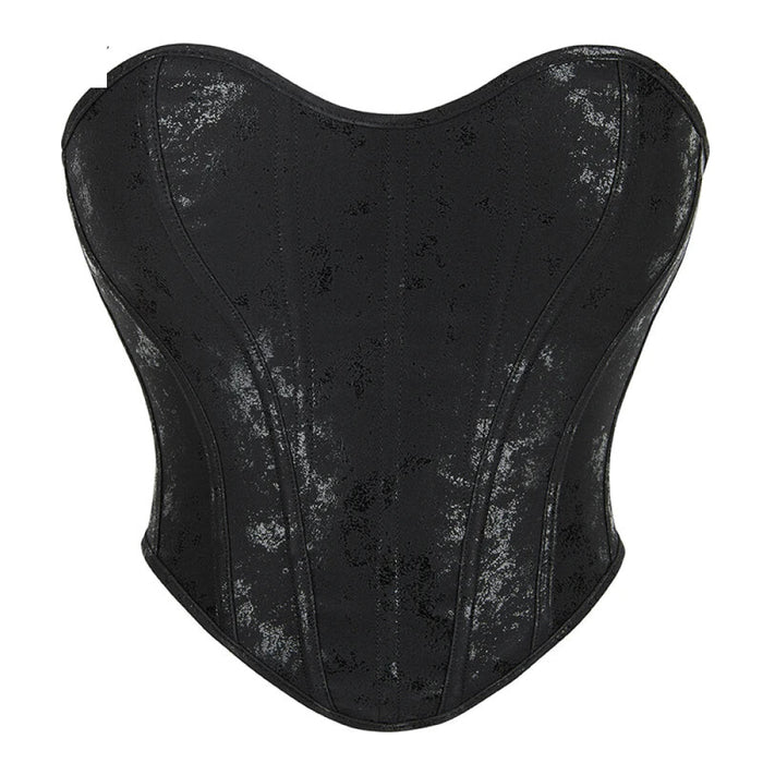 13 Women Gothic Bone-Supported Backless Bustier Pu Leather Corset Top With Back Zipper