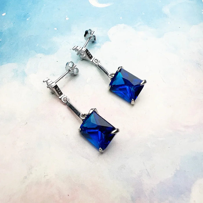 925 Sterling Silver Dangle Earrings With Sapphire Blue Stones Elegant For Women