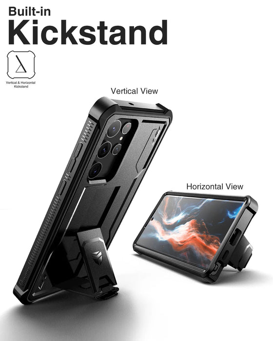 For Samsung Galaxy S23 5G Kickstand With Two Front Frames 360 Degree Full Body Bumper Military Grade Armor Shockproof Shell Case