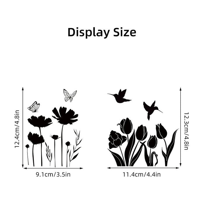 Flower Bird Silhouette Wall Decals 2Pc Set